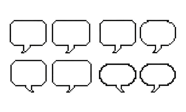 Pixel art speech bubble outlines in two rows for retro video game design - Powered by Adobe