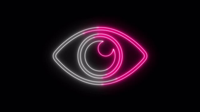 Eye glowing neon icon video animation for apps and websites	