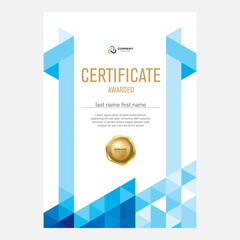 Certificate design, creative geometric background with triangles, award diploma template, certificate.