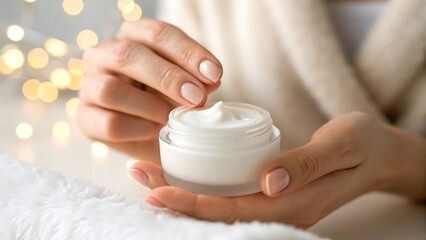 Careful application of moisturizing cream on hands