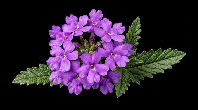 Purple verbena flower isolated on black background. Spring time