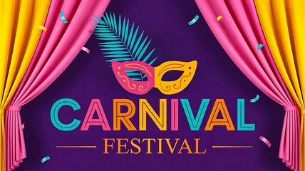 Carnival festival stage with colorful curtains and mask

