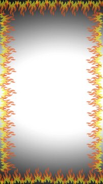 Flame border frame on white background with fiery orange and yellow pattern creating dramatic copy space for posters party flyers social media headers and halloween themed design templates
