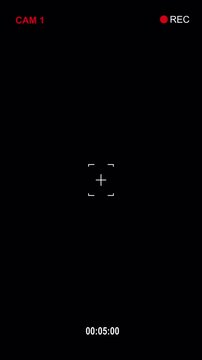 Vertical 4k camera recording hud overlay template with crosshair on a RGB Alpha Channel.