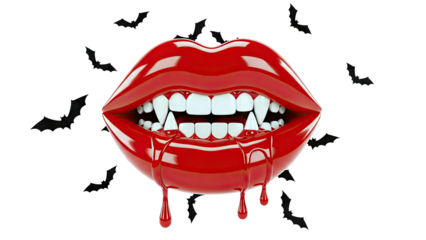 Vampire Lips with Dripping Blood and Bats