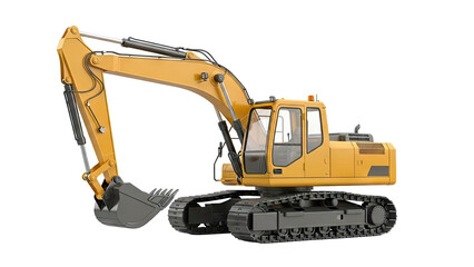 Yellow Excavator on White Background