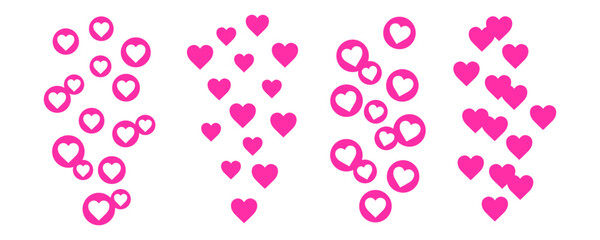 Fototapeta premium Set of social media icons with streams of pink hearts floating upwards