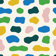 Abstract Pastel Organic Spots Seamless Pattern. Hand-Drawn Irregular Shapes Tile Ideal for nursery decor, stationery, fabrics, and graphic design. Tileable vector in minimalist Scandinavian style.