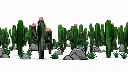 Animated Cartoon Cactus Forest with Flowers and Rocks, a Seamless Loop - Powered by Adobe