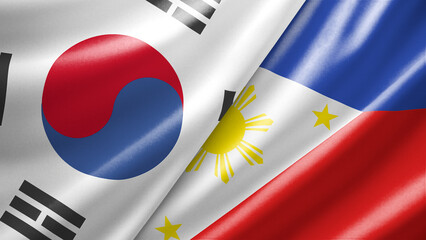 Fototapeta premium South Korea and Philippines two national flags filling the entire frame, close-up view, edge-to-edge composition