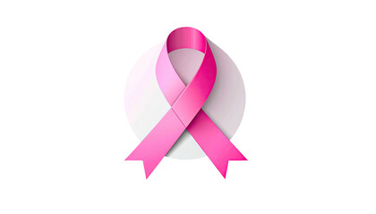 Pink ribbon against a white circle, representing support for breast cancer awareness