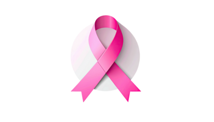 Pink ribbon against a white circle, representing support for breast cancer awareness