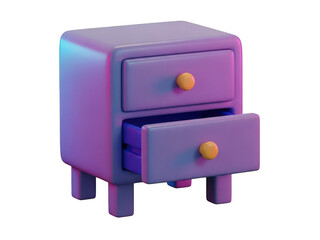 3d purple nightstand with drawers isolated on transparent background