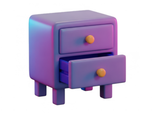 3d purple nightstand with drawers isolated on transparent background