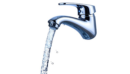 Polished, chrome faucet pours a clear, continuous stream of water against a black backdrop