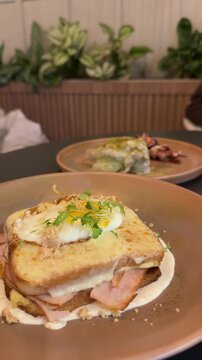 Croque Monsieur sandwich baked spinach and ham sandwich