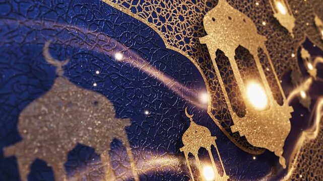 Celebratory Night Scene of Golden Lanterns and Mosque Dome Illuminated Over Starry Sky &ndash; Digital Illustration Perspective