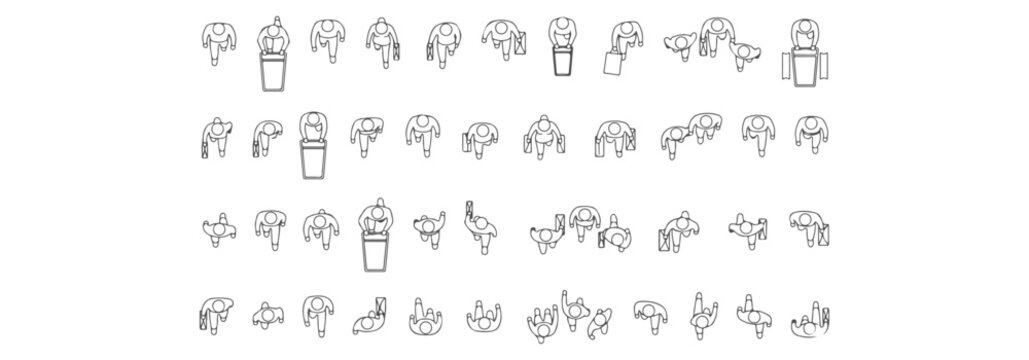 Top view detailed shopping people CAD blocks, customers walking carrying bags, architectural plan symbols, clean black outline, vector &ndash; Professional Architectural CAD Collection