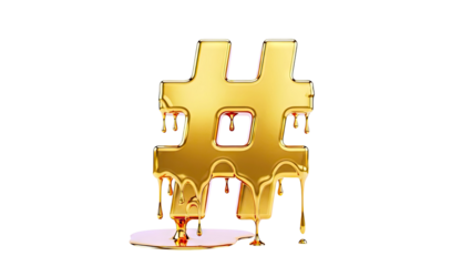 Golden Hashtag Symbol Dripping Liquid Gold