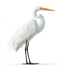 Fototapeta premium Elegant White Great Egret Bird Standing Proudly With Detailed Feather Texture Against A Clean White Background Studio Shot