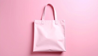 Pink Vegan Leather Tote Bag Mockup on Matching Pastel Pink Background with Soft Studio Lighting