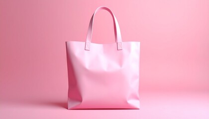 Pink Vegan Leather Tote Bag Mockup on Matching Pastel Pink Background with Soft Studio Lighting
