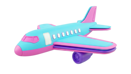 Stylized 3D Airplane Toy in Teal, Pink, and Purple