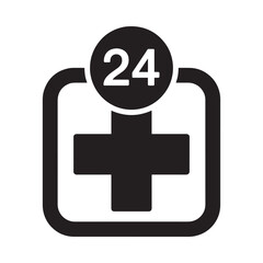 Obraz premium Black and white medical cross symbol with 24 hour indicator