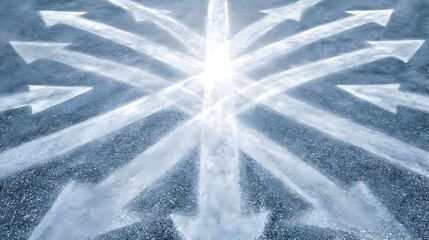 strategy scene with intersecting light paths illustrating decision making and multiple growth directions