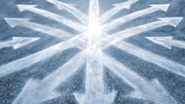 strategy scene with intersecting light paths illustrating decision making and multiple growth directions