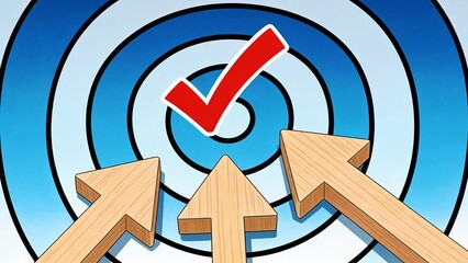 Arrows hitting target with checkmark