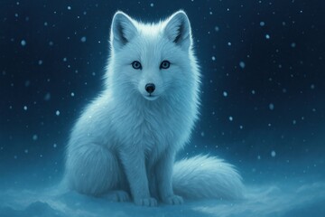 Obraz premium Majestic arctic fox under snowfall.
