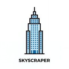 Obraz premium Modern Skyscraper Building Icon Corporate Architecture Outline Vector Graphic Simple Metropolis Tower Structure Design Cityscape Urban Development Real Estate Symbol Illustration Perfect Any Project.