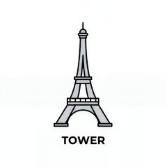 Paris Eiffel Tower minimalist icon vector illustration travel landmark symbol famous French architecture monument gray and black line art design isolated object Perfect Any Project.