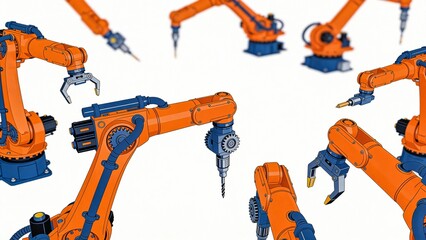 Orange robotic arms in industrial setting