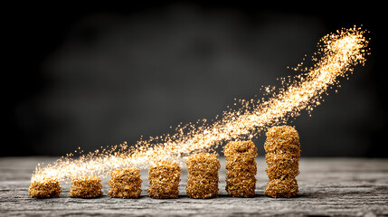 growth concept with glowing structures rising upward, symbolizing profit, progress, and success