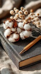Bamboo Pen and Recycled Notebook on Minimal Desk, showcasing eco-friendly materials, clean design, soft textures, inviting workspace atmosphere, bright and airy environment