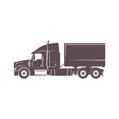 Heavy Duty Semi-Truck Silhouette. Vector Illustration of a Large Freight Trailer for Logistics and Transport