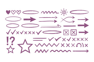 Hand-Drawn Marker Sketches: Vector Collection of Arrows, Circles, Stars, and Correction Marks