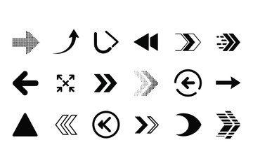 Vector Arrow Icon Set. Collection of Black Minimalist Directional Symbols and Pointers