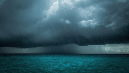 Stormy ocean under dark rain clouds evoking moody atmosphere and dramatic seascape