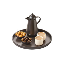 Arabic coffee and dates on tray traditional hospitality Ramadan Iftar break