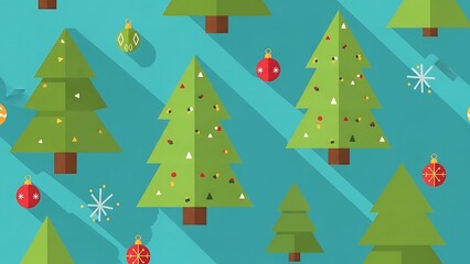 Obraz premium Festive Christmas Trees with Ornaments and Snowflakes on Bright Blue Background