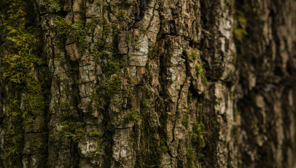 Obraz premium Mossy tree bark texture closeup with earthy tones and natural detail