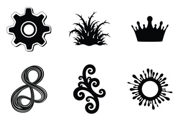 Black Ornamental Silhouettes Icons Set - Gear Crown Splash Ampersand