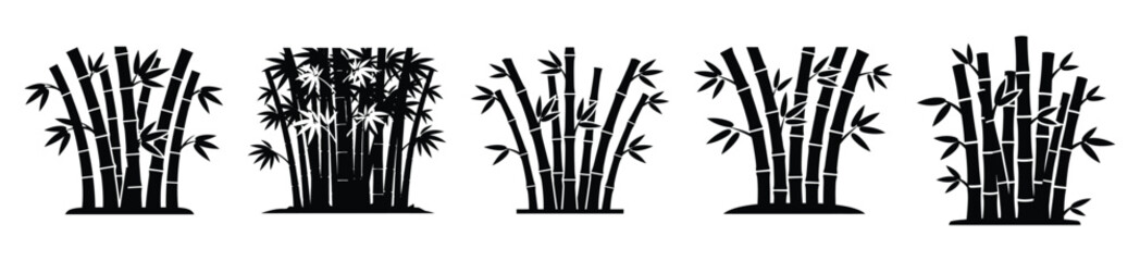 bamboo grove silhouette vector icon set, black color and white background