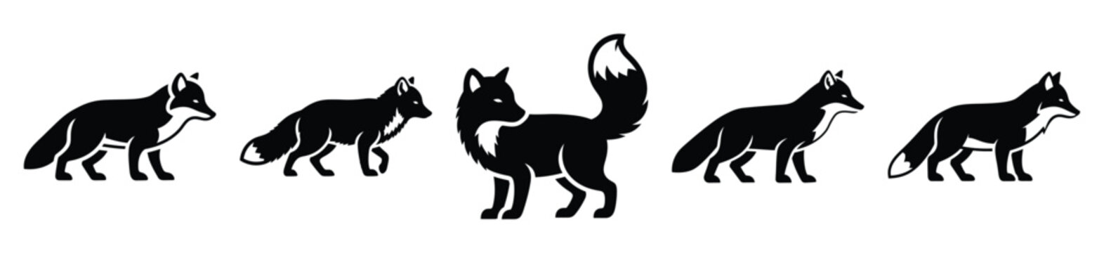 arctic fox silhouette vector icon set, black color and white background