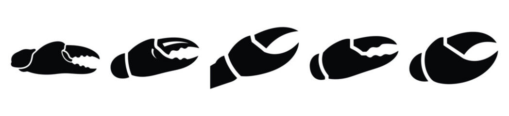 crab claw silhouette vector icon set, black color and white background