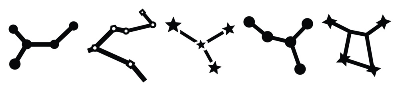 constellation lines silhouette vector icon set, black color and white background