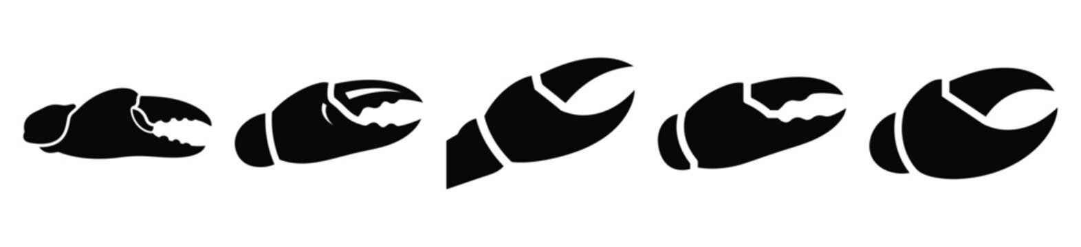 crab claw silhouette vector icon set, black color and white background